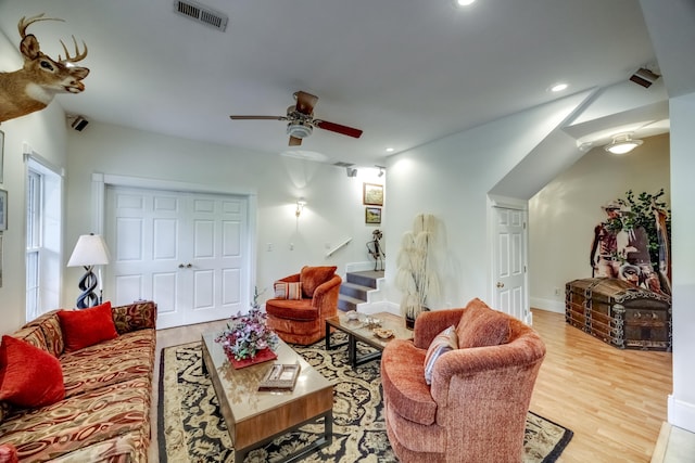 115 Old Bridge Rd, Danville, KY 40422 - living room featuring ceiling fan, light wood-type flooring, and recessed lighting