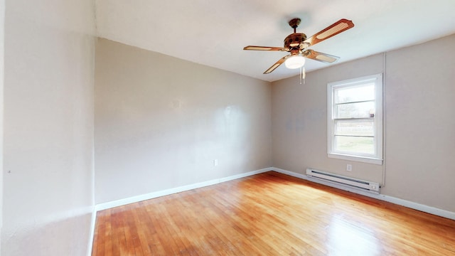 220 Johnson Ln, Berea, KY 40403 - empty room with a baseboard heating unit, light wood finished floors, baseboards, and a ceiling fan