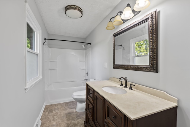 126 Frankie Dr, Richmond, KY 40475 - bathroom featuring vanity, toilet, baseboards, shower / bathtub combination, and stone finish flooring