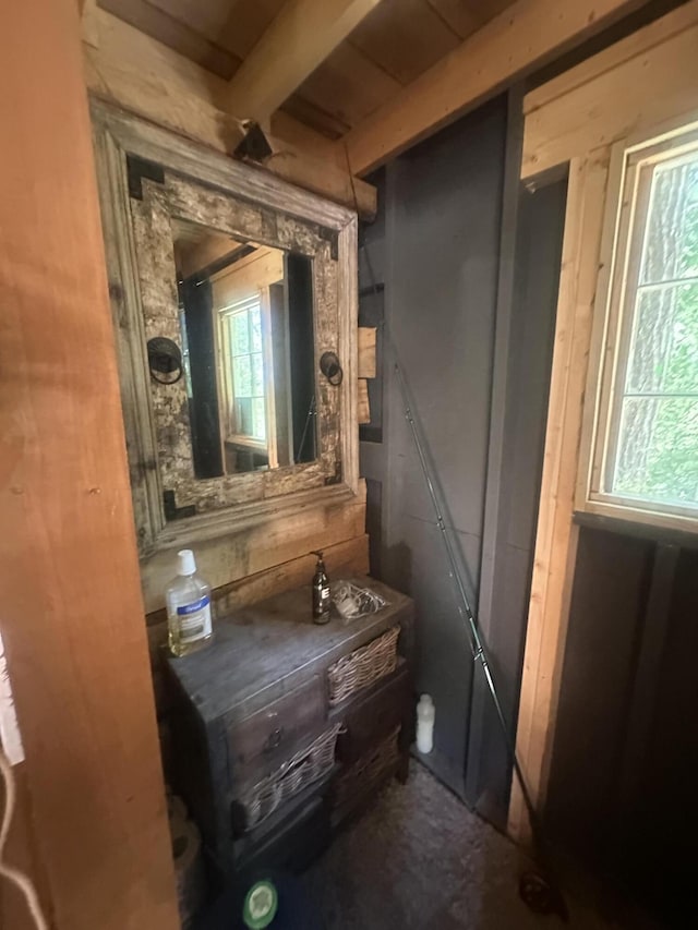 853 Rock Springs Rd, Celina, TN 38551 - bathroom featuring beam ceiling