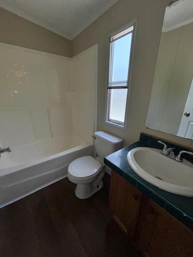 376 Cumberland Dr, Burnside, KY 42519 - full bathroom with vanity, toilet, tub / shower combination, and wood finished floors