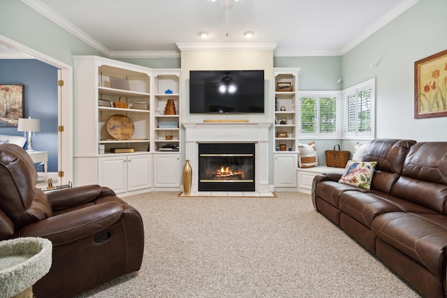 512 Water Cliff Dr, Somerset, KY 42503 - carpeted living area with a fireplace with flush hearth and ornamental molding