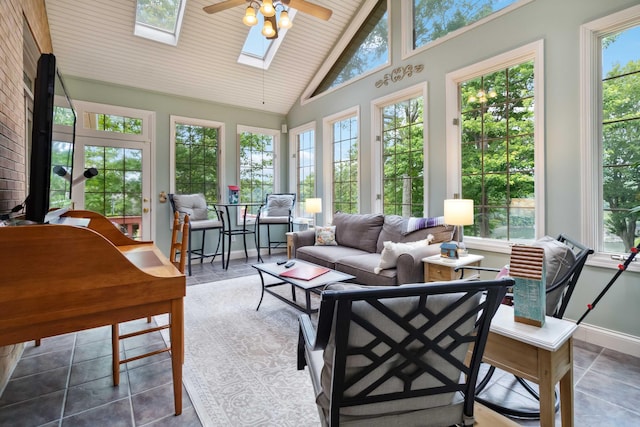 512 Water Cliff Dr, Somerset, KY 42503 - sunroom with a skylight, french doors, high vaulted ceiling, baseboards, and tile patterned floors