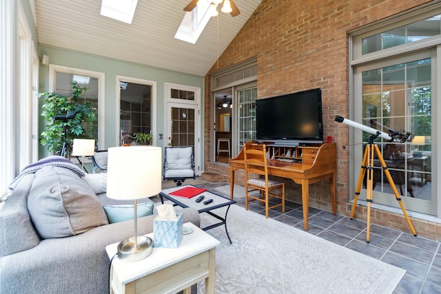512 Water Cliff Dr, Somerset, KY 42503 - living room with a skylight, tile patterned floors, and high vaulted ceiling