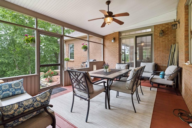 512 Water Cliff Dr, Somerset, KY 42503 - sunroom / solarium with an outdoor living space, ceiling fan, outdoor dining space, and lofted ceiling