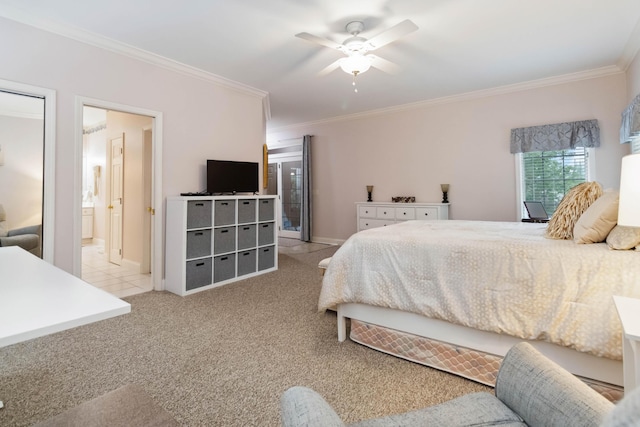 512 Water Cliff Dr, Somerset, KY 42503 - carpeted bedroom with crown molding, baseboards, a ceiling fan, and connected bathroom