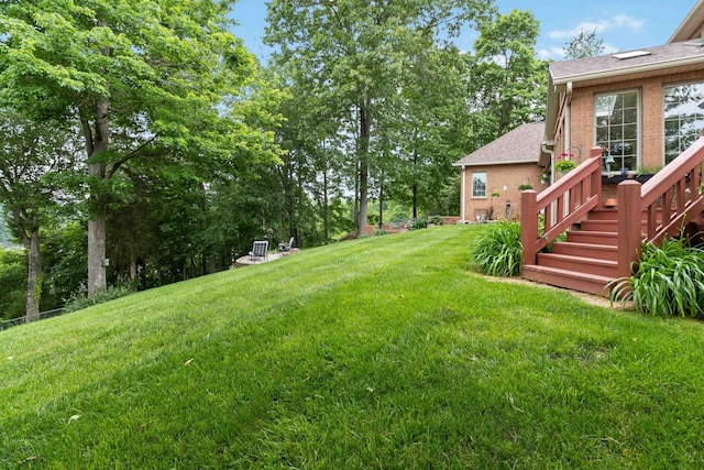 512 Water Cliff Dr, Somerset, KY 42503 - view of grassy yard featuring stairs and a wooden deck