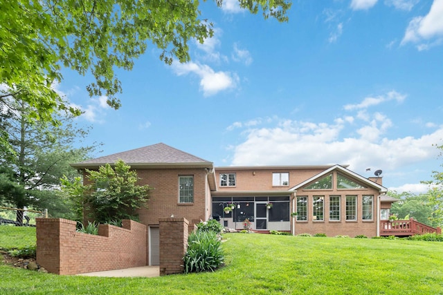 512 Water Cliff Dr, Somerset, KY 42503 - rear view of house with a sunroom, brick siding, and a deck