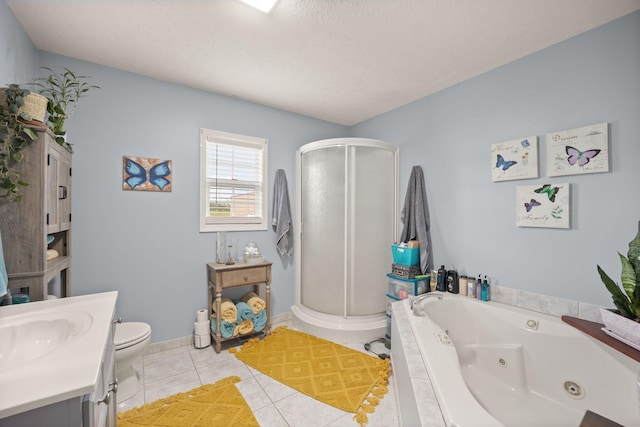 117 Autumn Dr, Russell Springs, KY 42642 - bathroom with a shower stall, toilet, a whirlpool tub, vanity, and tile patterned flooring