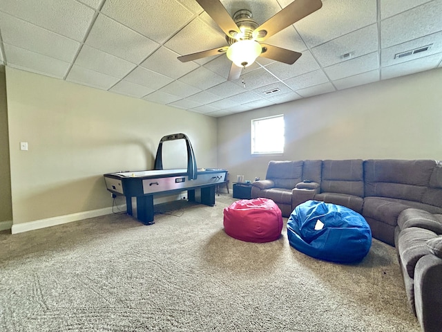 317 Hidden Loop Dr, Somerset, KY 42503 - carpeted living room with a paneled ceiling, baseboards, and a ceiling fan