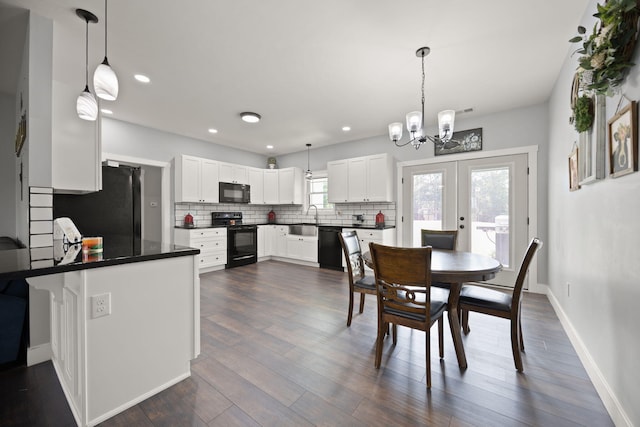 42 Cambron Ln, Raywick, KY 40060 - dining area featuring a chandelier, dark wood finished floors, french doors, and recessed lighting