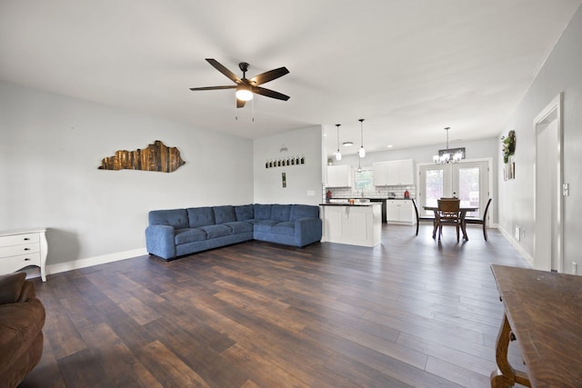 42 Cambron Ln, Raywick, KY 40060 - living area featuring a chandelier, dark wood-type flooring, and ceiling fan