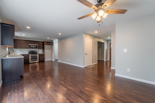 2296 Boonesborough Rd, Richmond, KY 40475 - living area featuring baseboards, a ceiling fan, dark wood finished floors, and recessed lighting