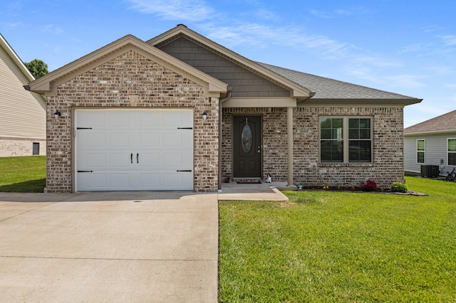 1130 Three Corners Dr, Lawrenceburg, KY 40342 - ranch-style home featuring driveway, a front lawn, an attached garage, and brick siding