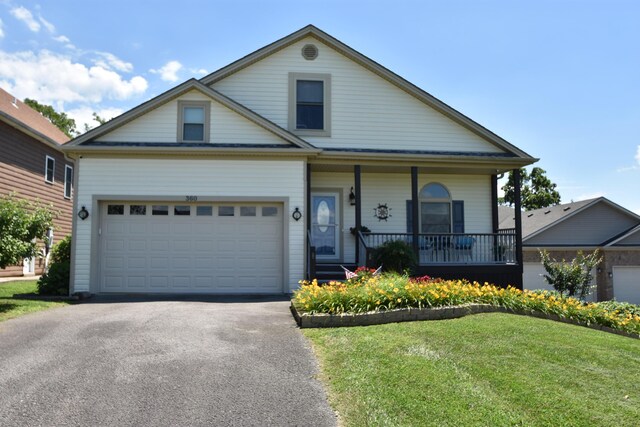 360 Persimmon Way, Harrodsburg, KY 40330 - traditional home with a porch, a front yard, asphalt driveway, and an attached garage