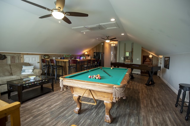 360 Persimmon Way, Harrodsburg, KY 40330 - playroom featuring ceiling fan, wood finished floors, lofted ceiling, baseboards, and billiards table
