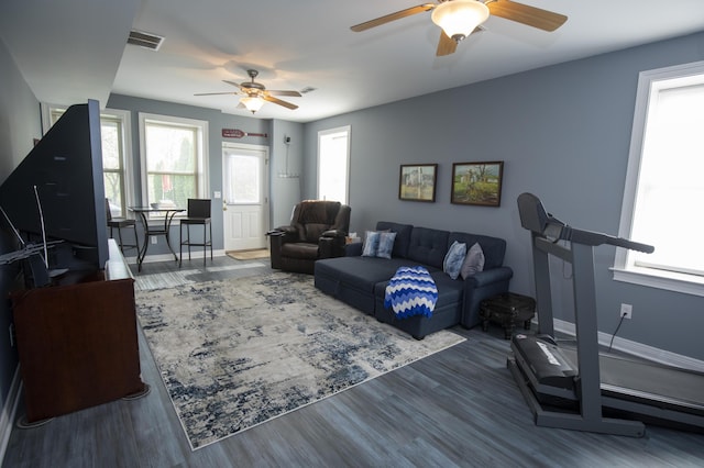 360 Persimmon Way, Harrodsburg, KY 40330 - living area with a ceiling fan, wood finished floors, and baseboards