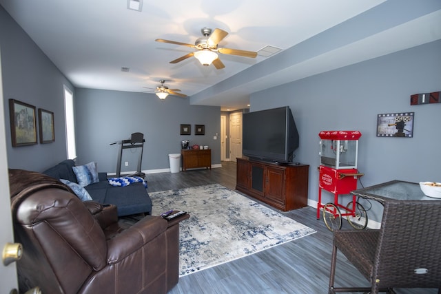 360 Persimmon Way, Harrodsburg, KY 40330 - living area featuring ceiling fan, dark wood-type flooring, and baseboards