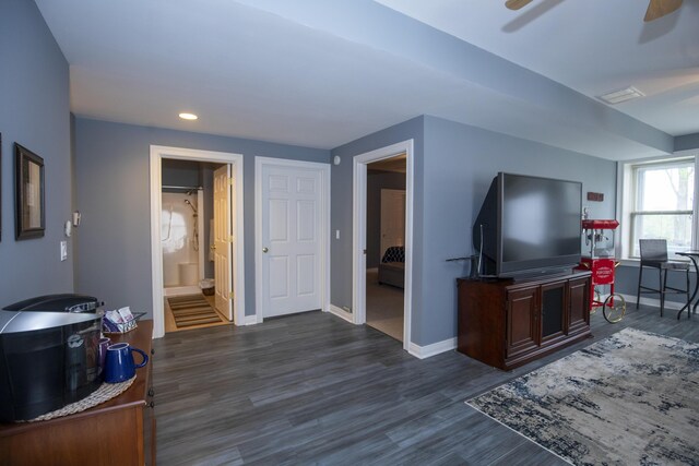 360 Persimmon Way, Harrodsburg, KY 40330 - living area with baseboards, dark wood-type flooring, ceiling fan, and recessed lighting