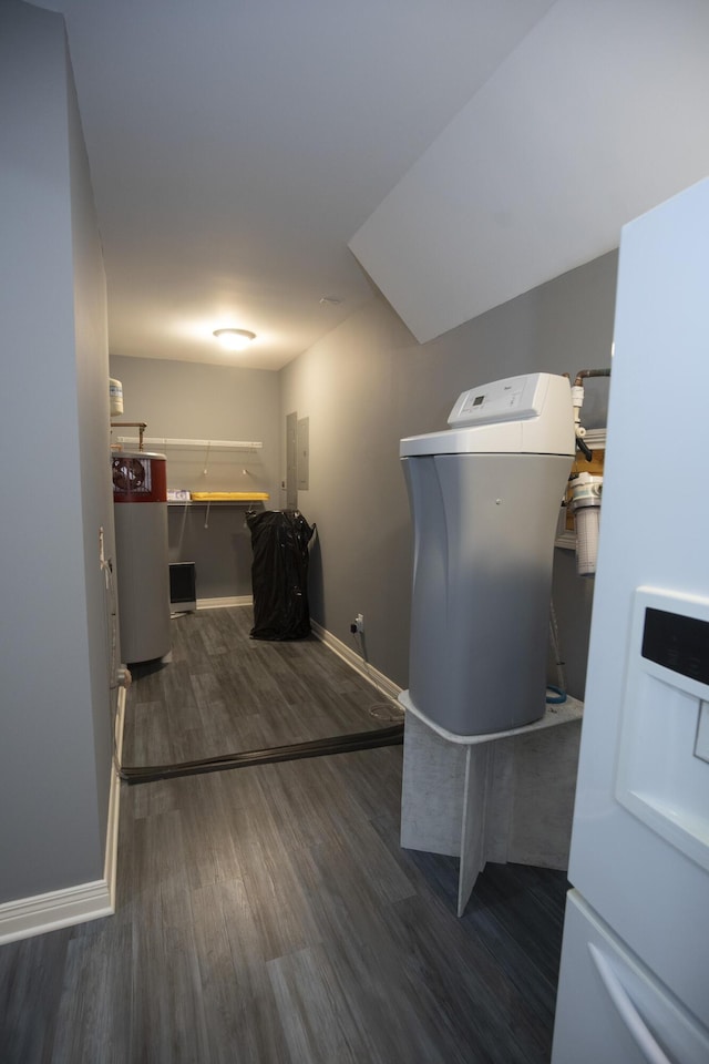 360 Persimmon Way, Harrodsburg, KY 40330 - laundry area featuring gas water heater, baseboards, and wood finished floors