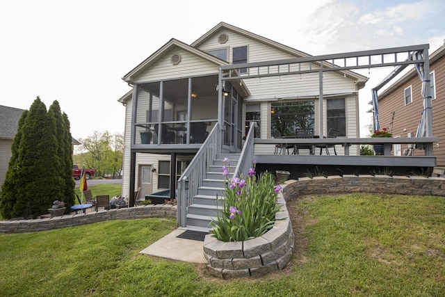 360 Persimmon Way, Harrodsburg, KY 40330 - rear view of house with a sunroom, stairs, a yard, and a deck