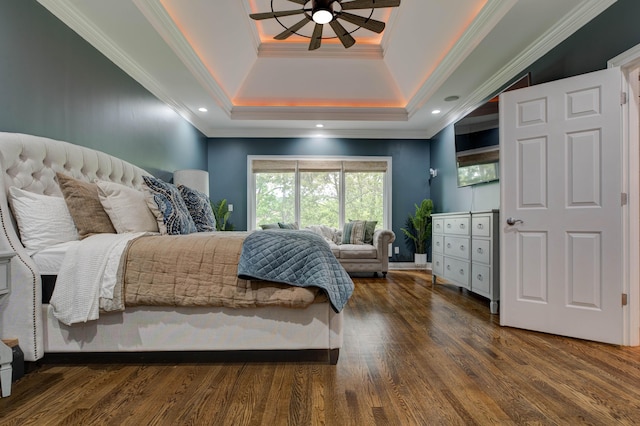 1304 Wakehurst Ct, Lexington, KY 40509 - bedroom featuring crown molding, wood finished floors, a tray ceiling, and ceiling fan