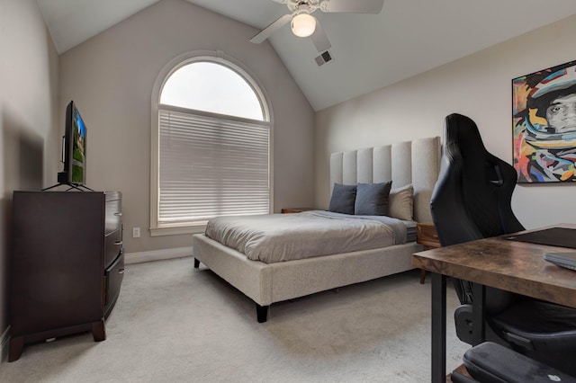 1304 Wakehurst Ct, Lexington, KY 40509 - bedroom featuring a desk, light carpet, vaulted ceiling, baseboards, and a ceiling fan