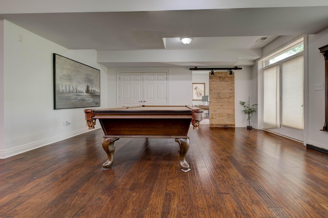 1304 Wakehurst Ct, Lexington, KY 40509 - game room featuring a barn door, billiards table, wood finished floors, and baseboards
