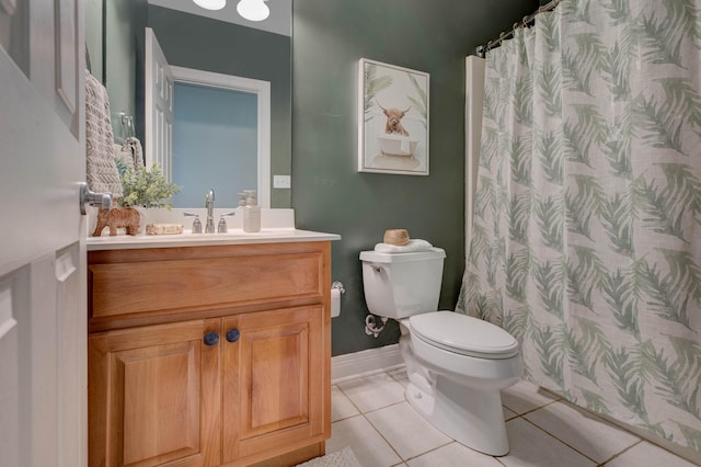 1304 Wakehurst Ct, Lexington, KY 40509 - bathroom featuring toilet, vanity, tile patterned flooring, a shower with curtain, and baseboards