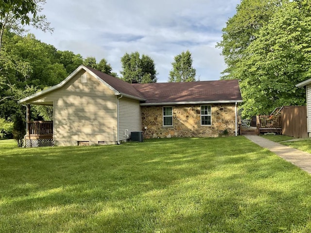 33 Banta Rd, Olive Hill, KY 41164 - rear view of property featuring a yard, a wooden deck, and central air condition unit