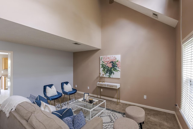 164 Strawberry Fields Rd, Lexington, KY 40516 - carpeted living room featuring baseboards and a towering ceiling