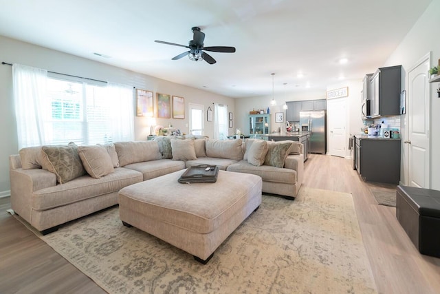 133 Kirkstall Way, Georgetown, KY 40324 - living area with light wood finished floors, ceiling fan, and recessed lighting
