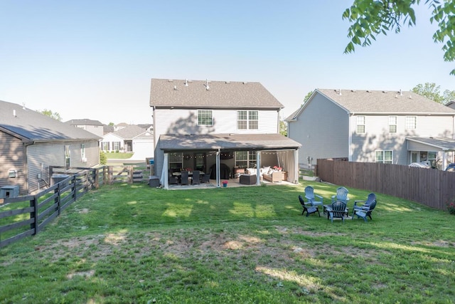 133 Kirkstall Way, Georgetown, KY 40324 - rear view of house with an outdoor living space with a fire pit, a patio area, and a residential view