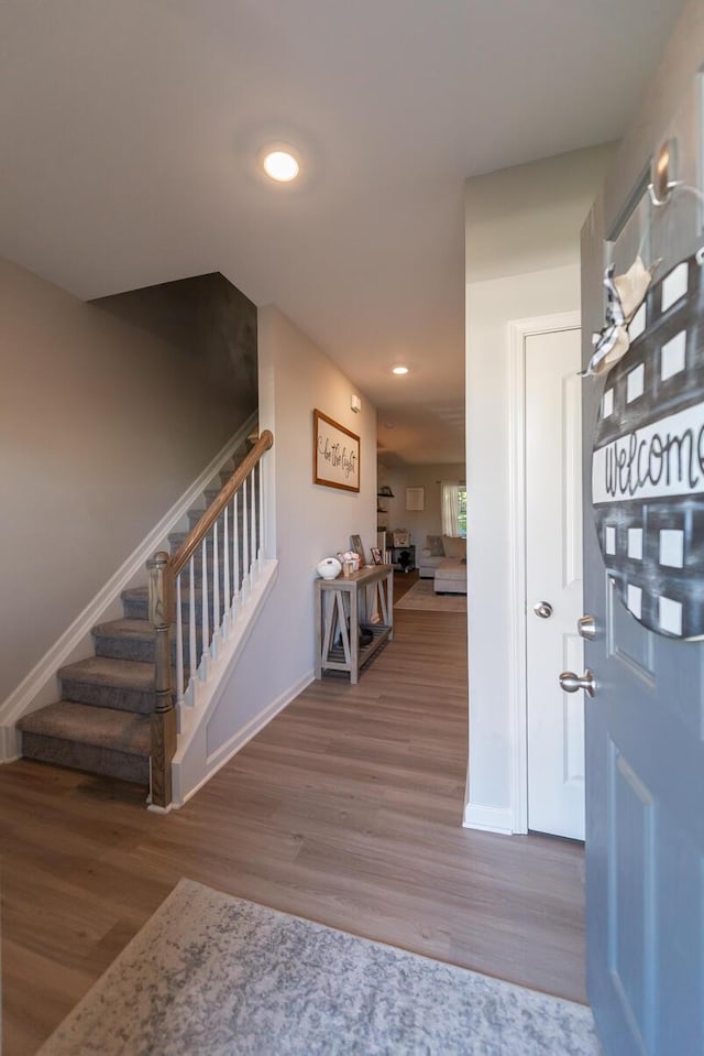 133 Kirkstall Way, Georgetown, KY 40324 - entryway with stairs, wood finished floors, baseboards, and recessed lighting