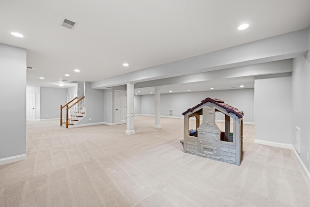 250 Walden Way, Nicholasville, KY 40356 - finished below grade area featuring light carpet, stairs, recessed lighting, and baseboards