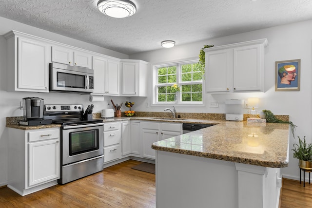 481 Alderbrook Way, Lexington, KY 40515 - kitchen featuring stainless steel appliances, a sink, a peninsula, and white cabinets