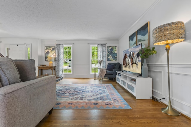 481 Alderbrook Way, Lexington, KY 40515 - living area featuring crown molding, wood finished floors, a decorative wall, and a textured ceiling