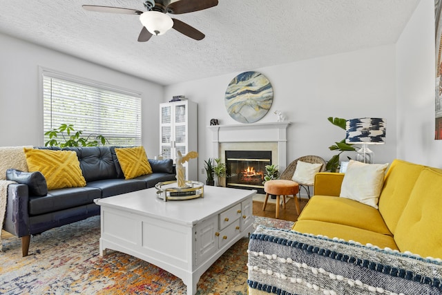 481 Alderbrook Way, Lexington, KY 40515 - living area featuring a ceiling fan, a textured ceiling, and a glass covered fireplace