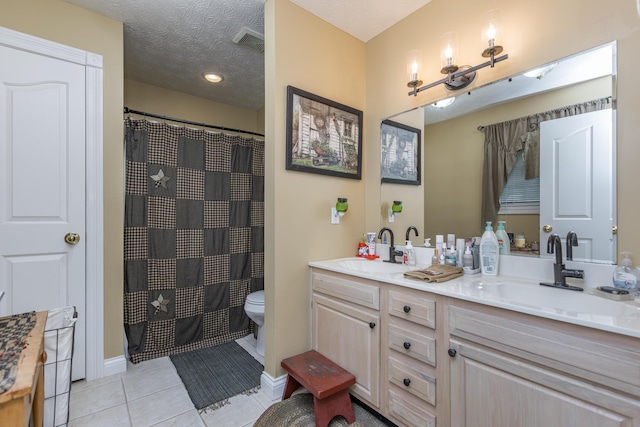 53 Douglas Ave, Stanford, KY 40484 - full bathroom with double vanity, tile patterned floors, toilet, a chandelier, and a shower with curtain