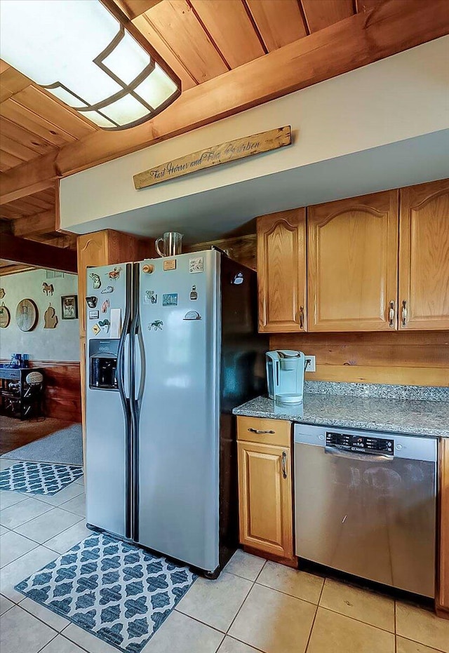 116 Hickory Lick Rd, Richmond, KY 40475 - kitchen with stainless steel appliances, light tile patterned floors, and wooden ceiling