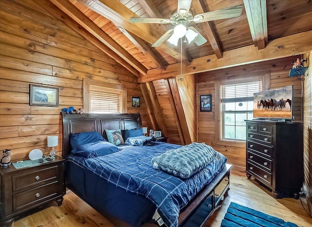 116 Hickory Lick Rd, Richmond, KY 40475 - bedroom featuring light wood finished floors, wooden ceiling, multiple windows, and wood walls