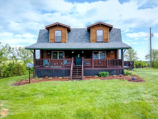 116 Hickory Lick Rd, Richmond, KY 40475 - cabin featuring a front yard, covered porch, roof with shingles, and log exterior