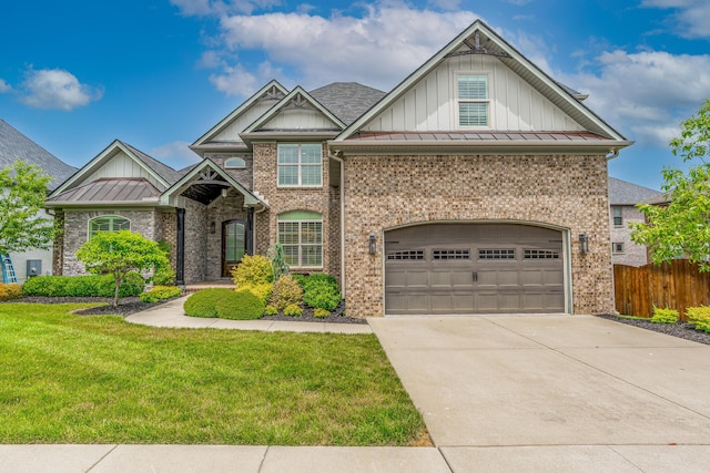 2605 Lucca Pl, Lexington, KY 40509 - craftsman-style house featuring driveway, board and batten siding, a standing seam roof, brick siding, and an attached garage