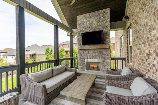 2605 Lucca Pl, Lexington, KY 40509 - deck featuring an outdoor living space with a fireplace and a residential view