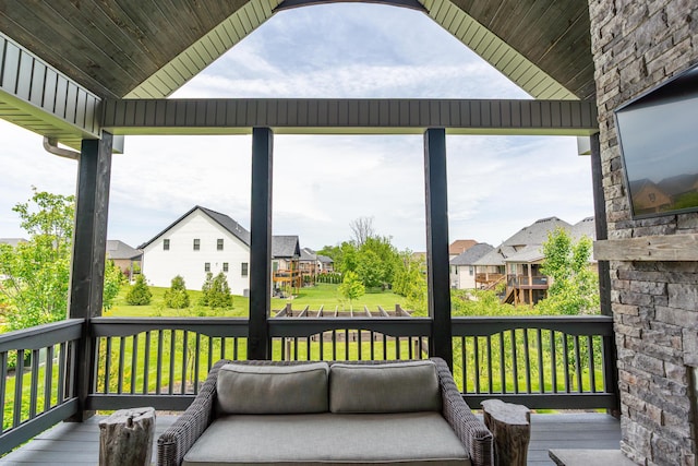2605 Lucca Pl, Lexington, KY 40509 - wooden deck featuring a residential view, an outdoor hangout area, and a lawn