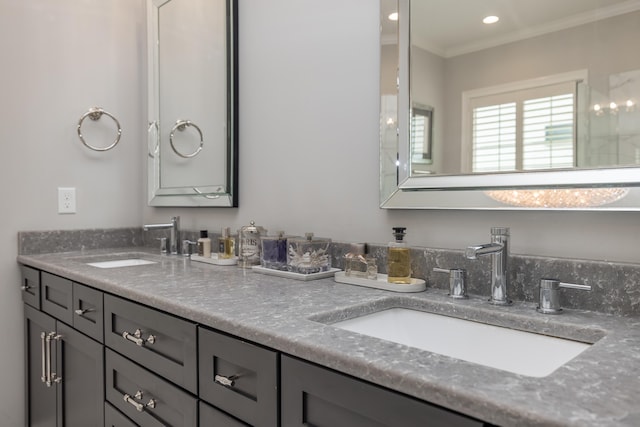 2605 Lucca Pl, Lexington, KY 40509 - bathroom featuring ornamental molding, double vanity, and recessed lighting
