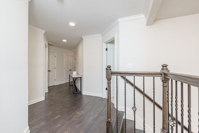 2605 Lucca Pl, Lexington, KY 40509 - hallway featuring an upstairs landing, dark wood-style flooring, crown molding, baseboards, and recessed lighting