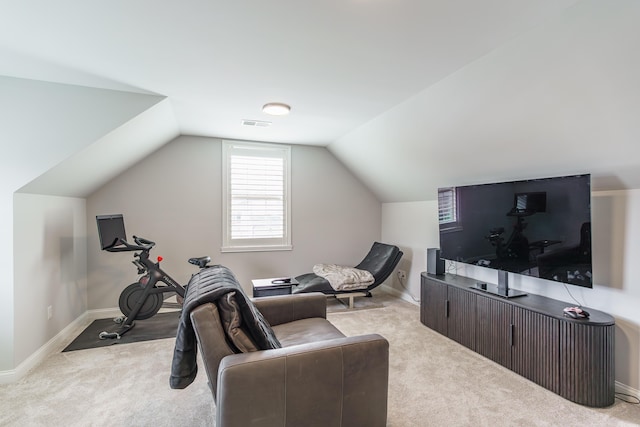 2605 Lucca Pl, Lexington, KY 40509 - exercise area featuring carpet flooring, lofted ceiling, and baseboards