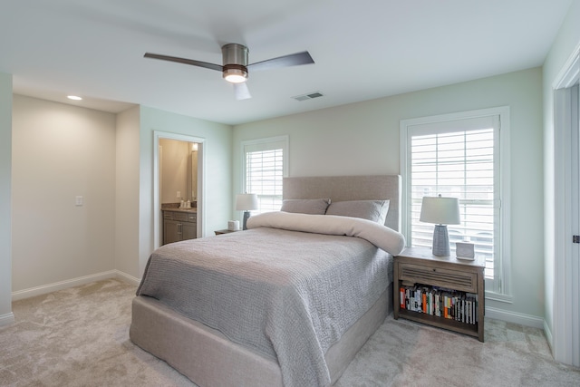 2605 Lucca Pl, Lexington, KY 40509 - bedroom featuring light carpet, baseboards, a ceiling fan, and ensuite bath