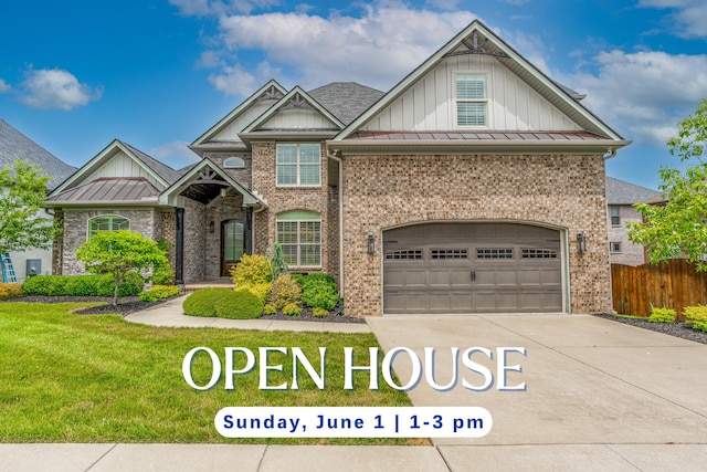 2605 Lucca Pl, Lexington, KY 40509 - craftsman-style house with board and batten siding, concrete driveway, a standing seam roof, brick siding, and a garage
